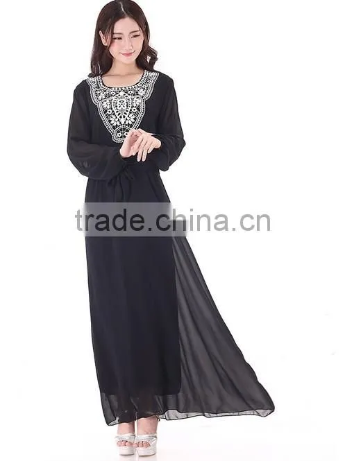 2015 latest fashion long sleeve muslim lady night dress