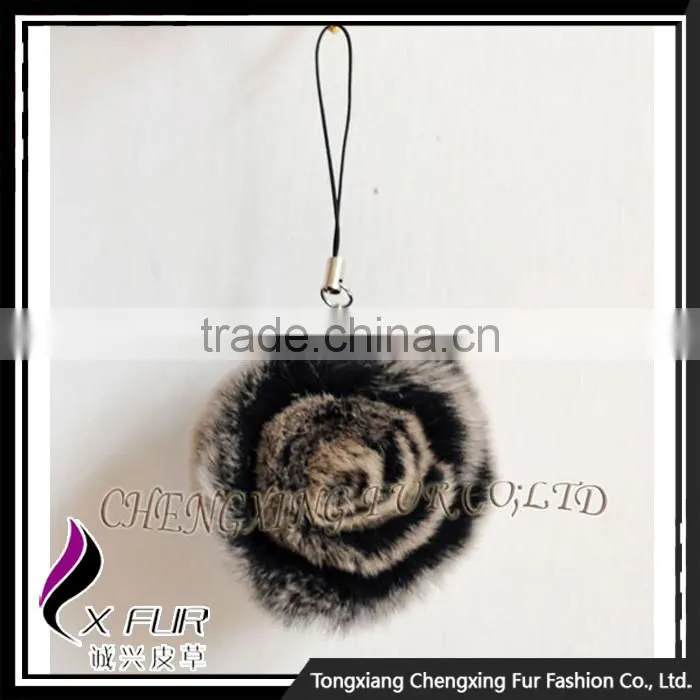 CX-P-22 Genuine Rex Fur Flower Mobile Phone Charms Fancy Keychain