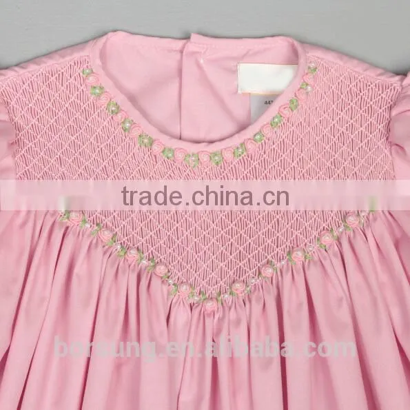 Baby Cotton Frocks Designs Pink Puff Sleeve Fashion Girls Summer Smocked Dress