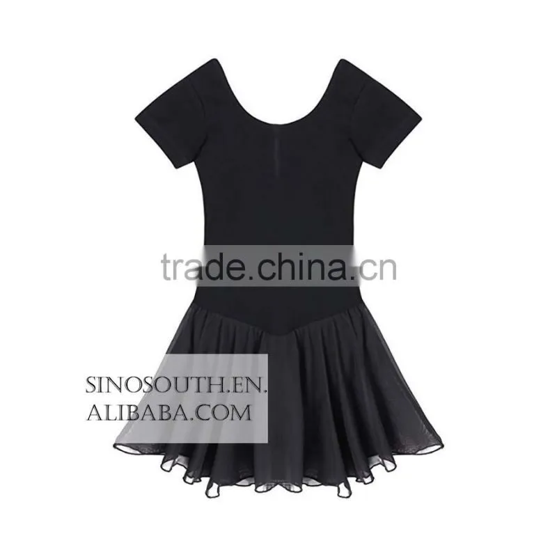 2017 New arrival Solid Color Short Sleeve girls leotard dance leotards Dress