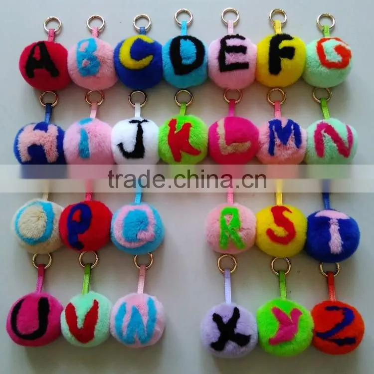 Factory Directly China Supplier Letter Pom Pom Ball Bag Accessory Fox/rabbit Fur Keychain