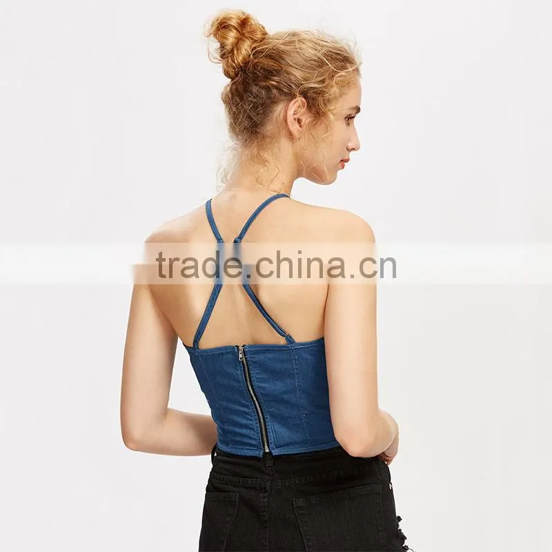Embroiedered design secy tank top, ladies fashion cami clothing