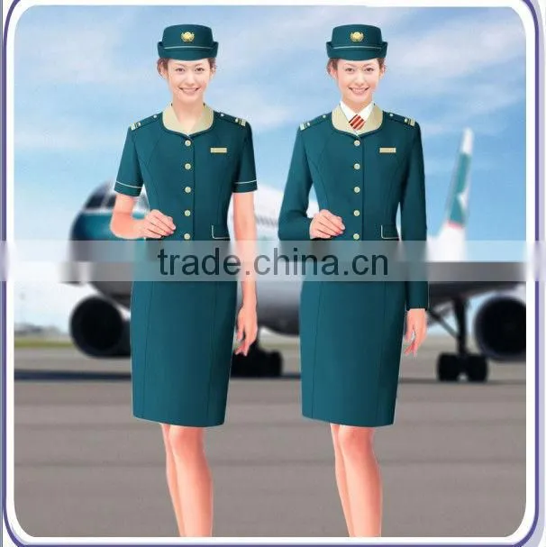 Elegant skirt suit flight attendant uniform, fashion skirt airline stewardess uniform,hot tailored green Stewardess uniform