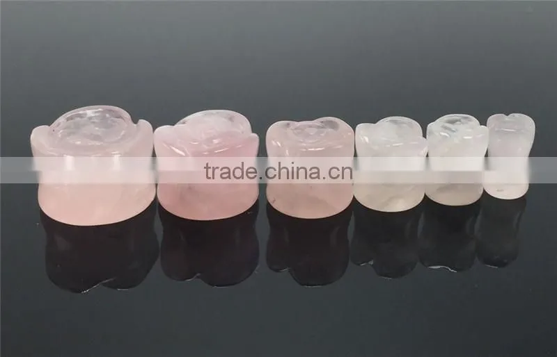 Rose Quartz Flower Shape Stone Plugs Rose Quartz Stone Expander Tunnel
