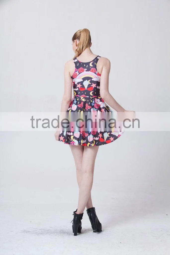Womens One Piece Floral Pleated 3D Printed Dresses Wholesale