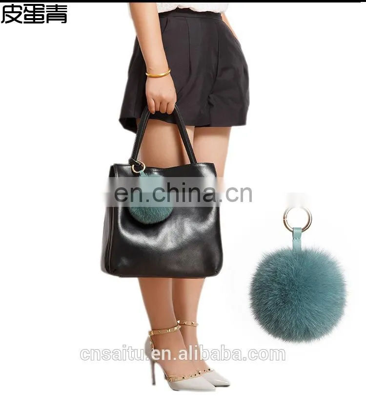 Womens Bag Decoration Charm Handbag Pompom Real Fox Fur Keychains
