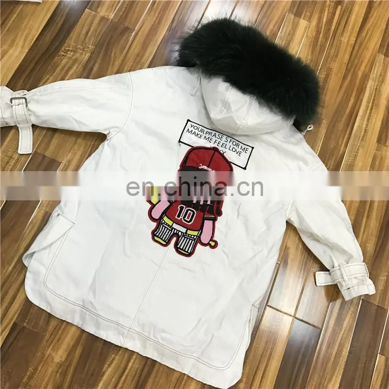 Winter Warm Fashion Real Sheep Fur Army Parka Custom Hooded Fur Women Parka