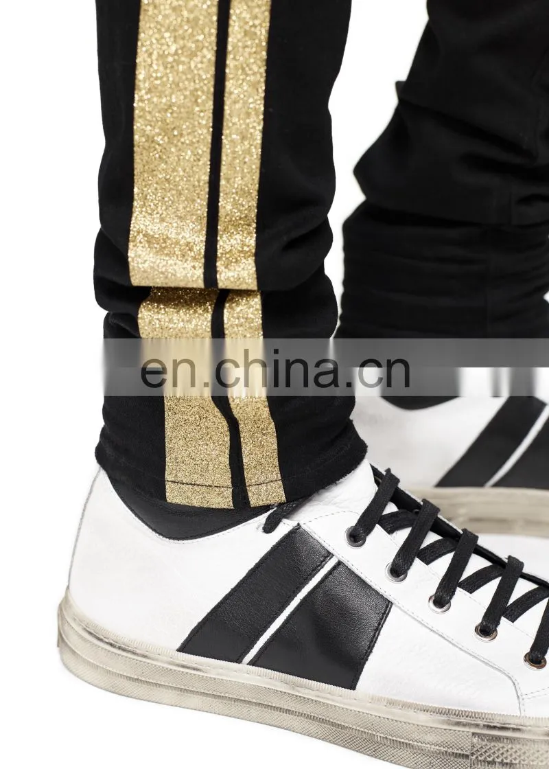 DiZNEW Italian brand jeans Wholesale Black Side Stripe Jeans Mens