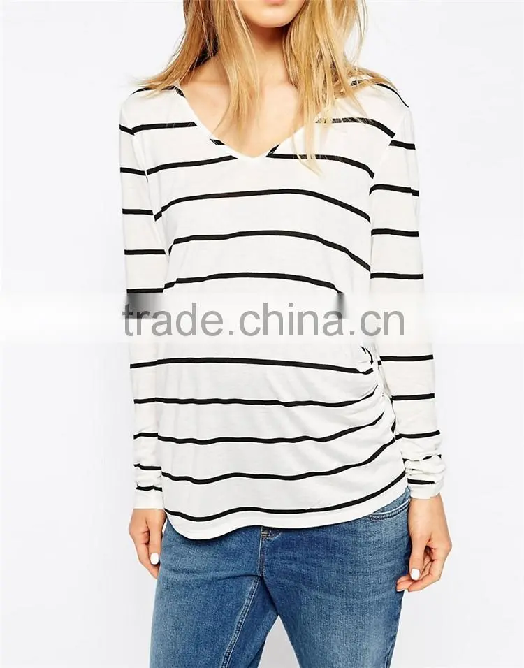 Wholesale 100 cotton long sleeve soft stripe maternity tops