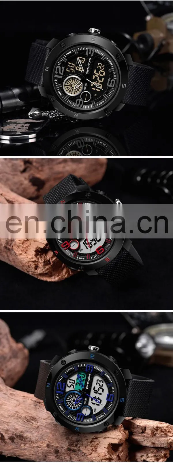 SANDA 762 New Model Men Wristwatch Branded Digital Analog Week Day Showed Silicone Current Watch