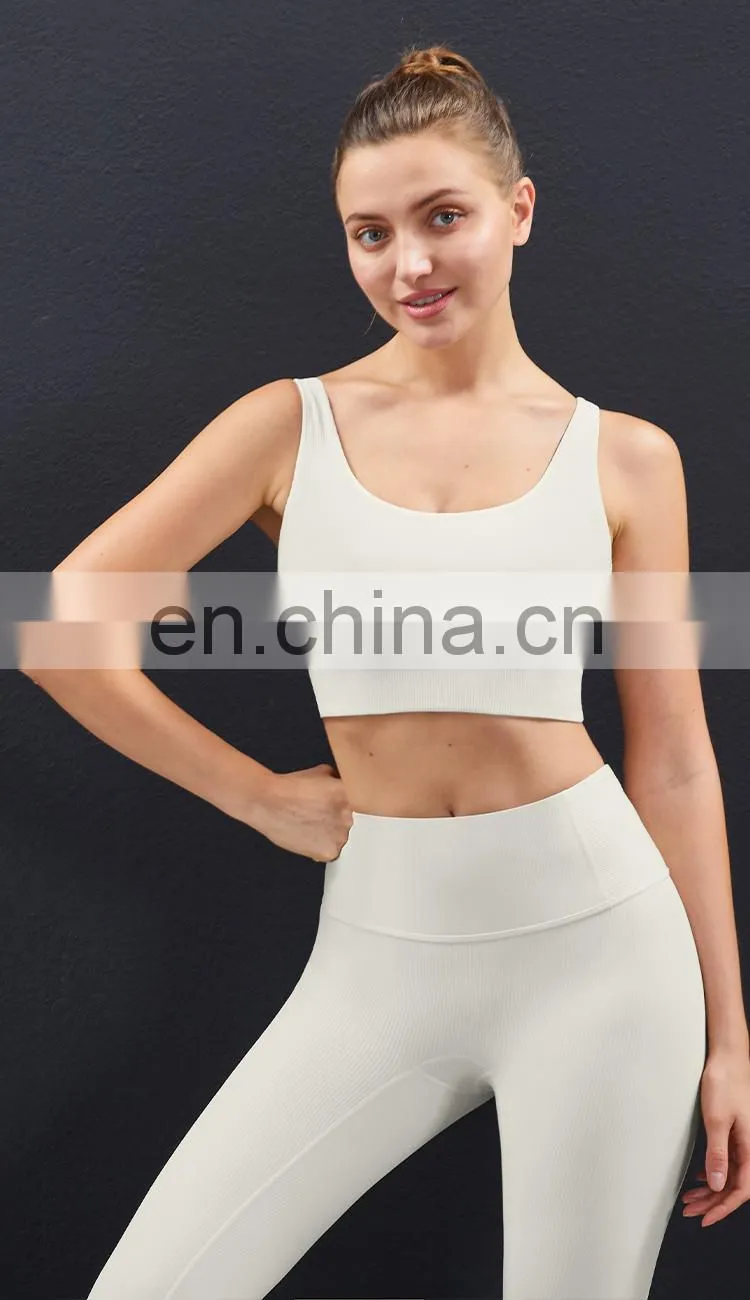 Plus Size Sports Bra for Women Ribbed U Neckline Sexy Square Back Custom Sport Bra Top Fitness
