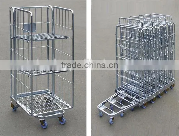 Metal wire supermarket foldable storage shopping roller cart