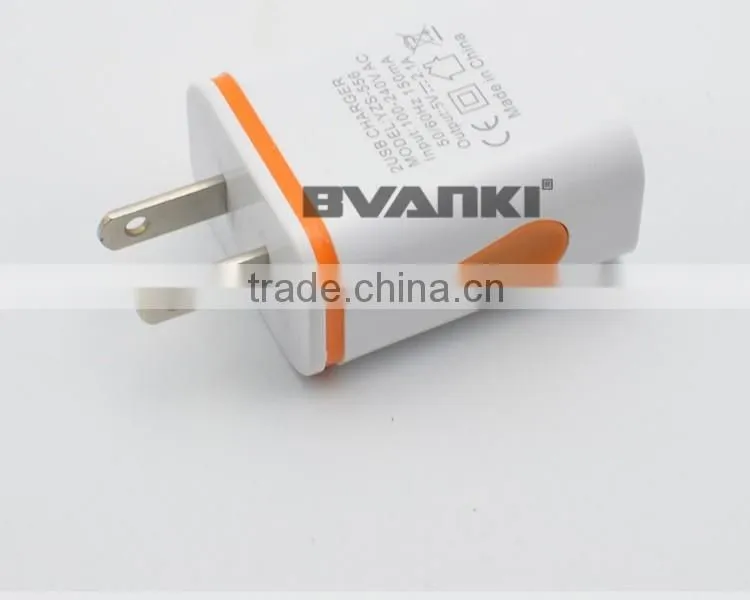 Factory Price Top Quality Portable 5V/2.1A LED light Dual USB Charger Travel USB Wall Charger for iphone/samsung free sample