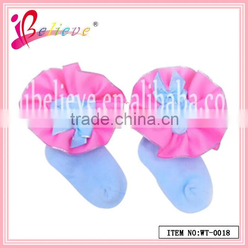 Fashion spring color wholesale ribbon bow cotton soft 3d baby socks (WT-0018)