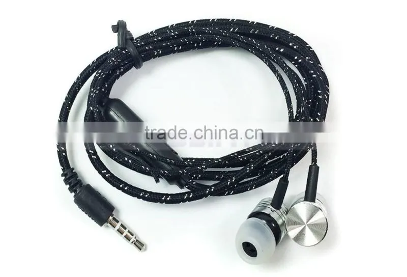 3.5MM Weave Braided Fabric Cord Earphone with MIC for iPhone 6 Plus S Galaxy S7 Edege S6 Note 5 S5 HTC Smart Phone