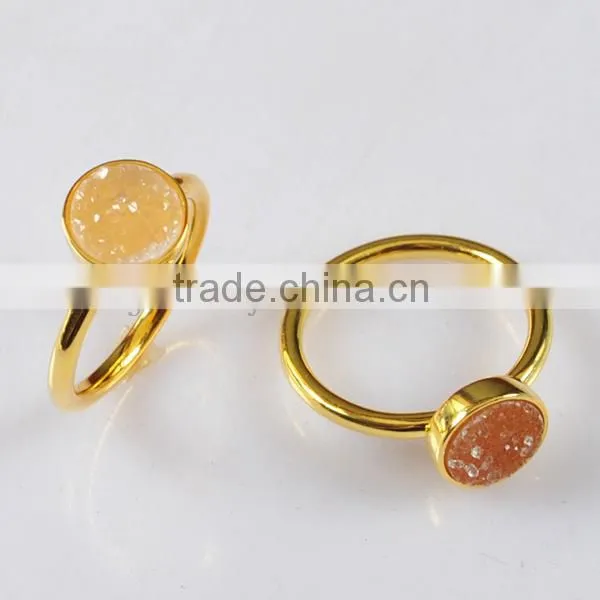 Round Druzy RIng Fine 925 silver ring with natural agate druzy