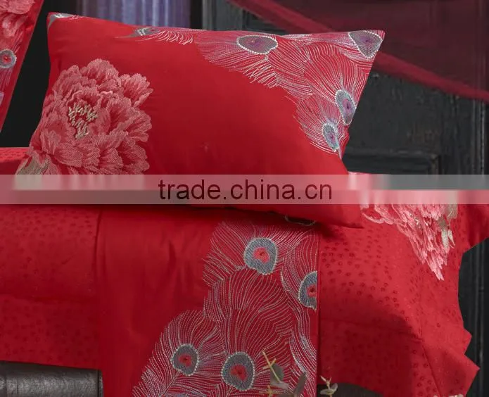 Chinese element embroidery jacquard red bedding set for wedding
