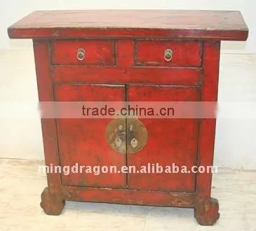 Antique Chinese Gansu Red Cabinet Two Door Two Drawer