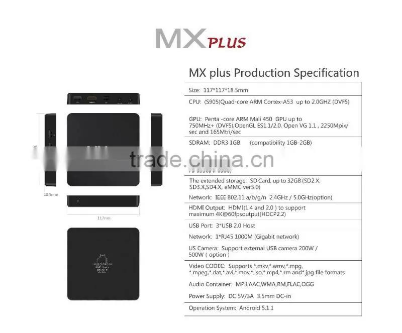 Amlogic S905 Quad Core MX Plus Kodi TV Box Android 5.1
