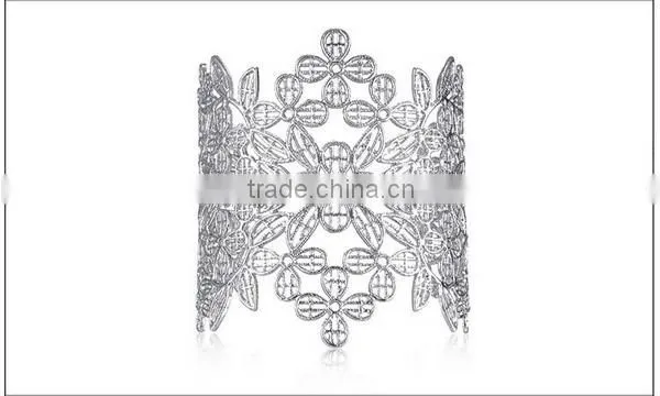 Gold Hollow Flower Women Wide Cuff Bracelet