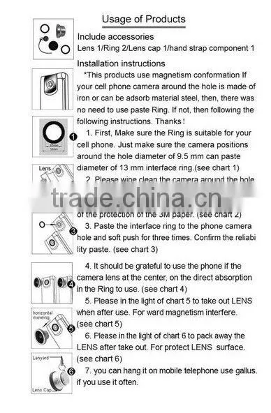 Magnetic camera Lens 180 degree fisheye lens for iphone ipad samsung s3 mobile phone