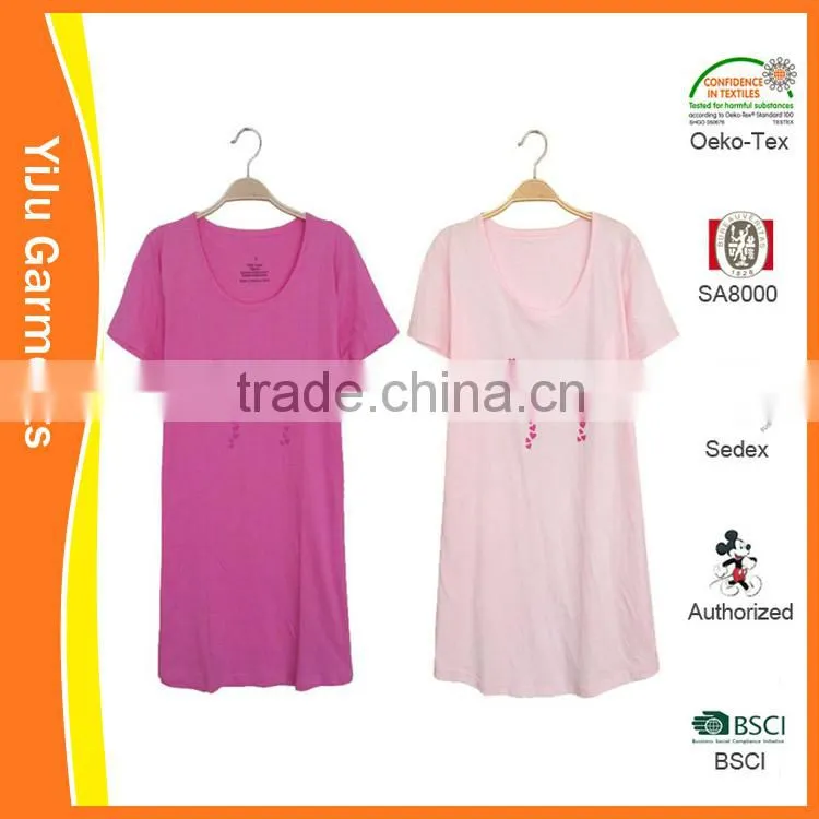 Young lady printing soft cotton comfortable well wearing pajama sleepwear dress
