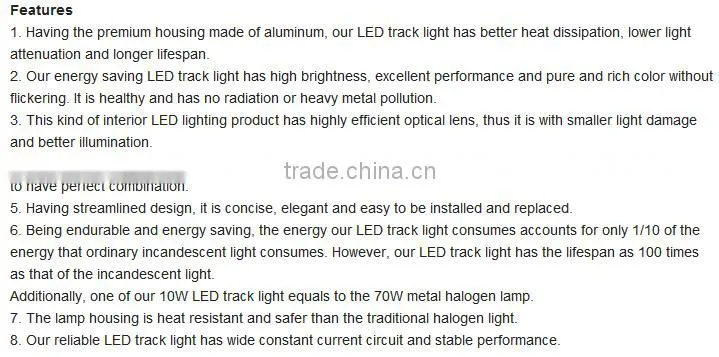 3 line connector bridgelux cob track light wholesale 3 years warranty cob track light 10W CE ROHS approval