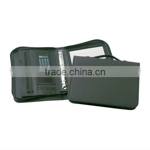 Black 3 Ring Leather Portfolio Binder With Zipper
