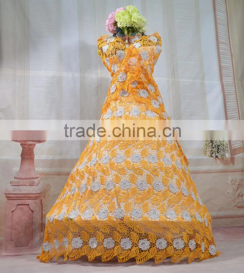 2015 new fashion lady dress nigeria heavy cord lace spangles lace for party dress