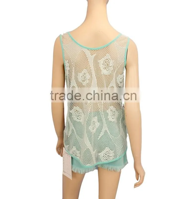 2015 Own design sleeveless sexy 95%Polyester 5%Spandex mesh front print women SUMMER tank top