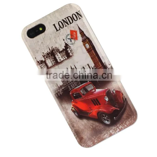 Set Screen Protector And Case For Iphone 5 , Hard Plastic Retro Style Cell Phone Sets