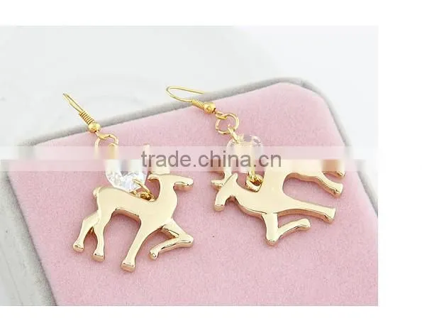 Chrismas motif ornaments New 2013 promotion crystal gold metal alloy elk earring wholesale earring