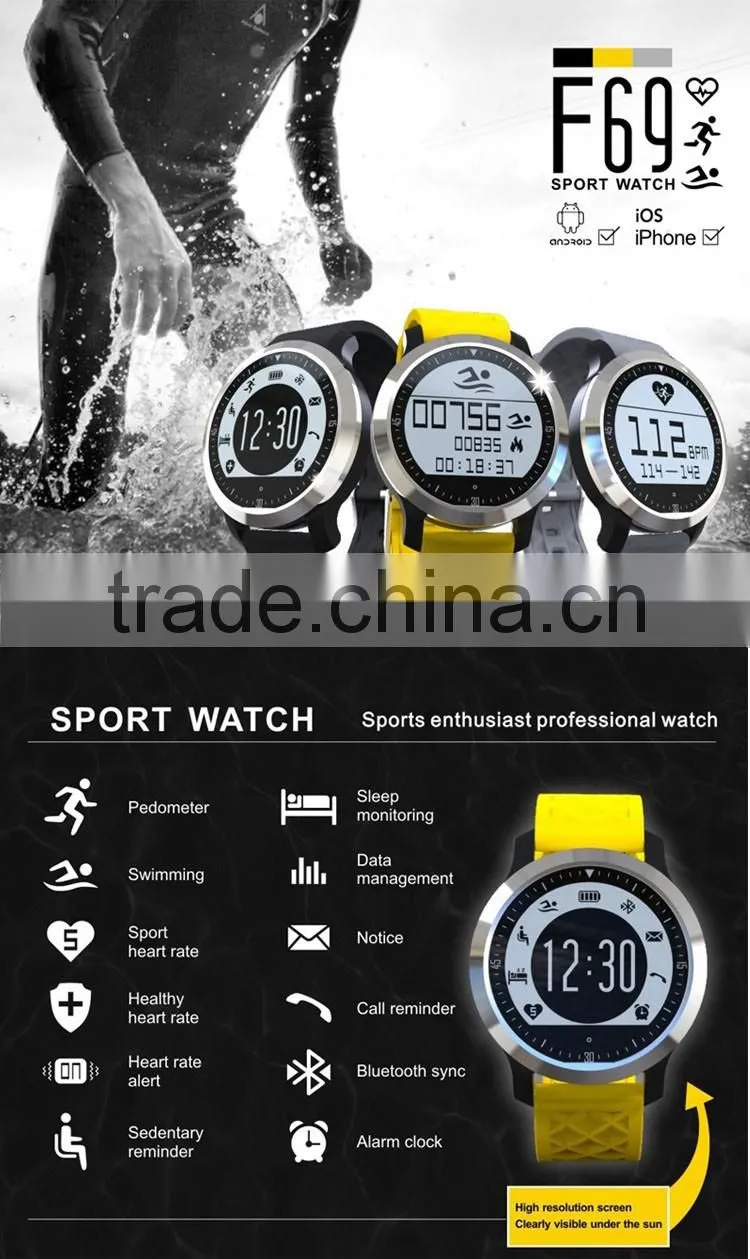 F69 Waterproof Smart Watch IP68 Professional for Swiming Helthy Heart Rate Sleep Monitor Anti Lost Smartwatch for Iphone 6S 6 5
