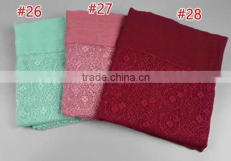 hot selling stock Lace cotton Flower Plain Pure Color Women Pattern Scarf Voile Cotton Scarves 180*110 Pashmina moq 10pcs
