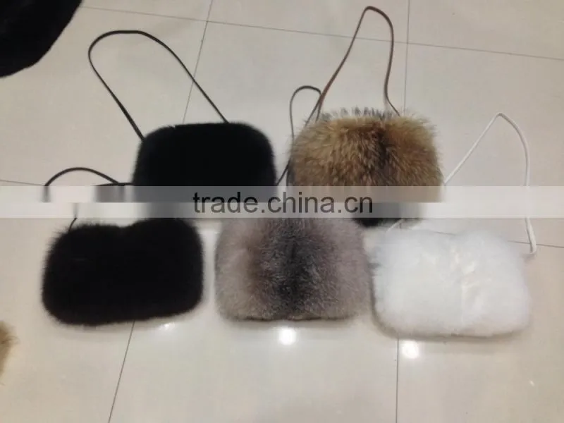 Stylish Raccoon Fur Handbag Silver Fox Fur Hand Warmer Animal Fur Purse And Wrist Warmer