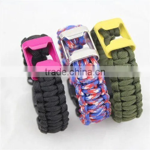 Survival Paracord Bracelet Bottle Opener Flint Fire Starter Whistle Gear Kits