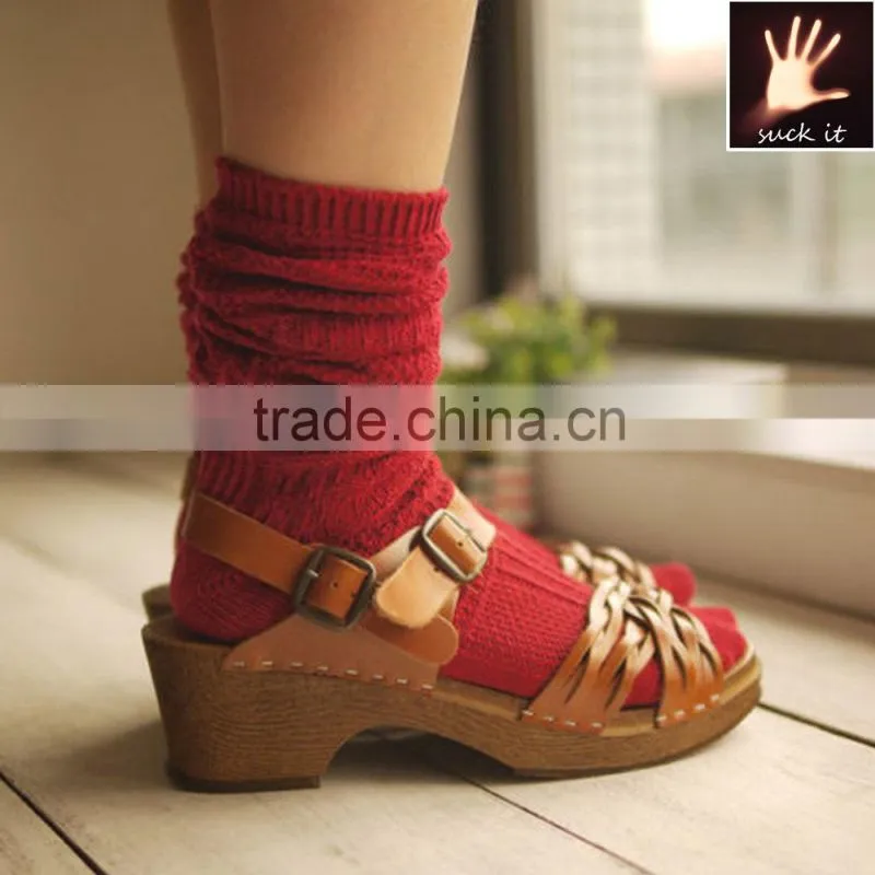 custom Women Girl Cotton knit Knee High Socks with Solid Color