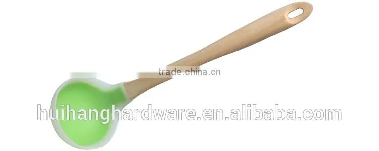 CK003 silicone cooking soup ladle with nylon inside+wooden handle