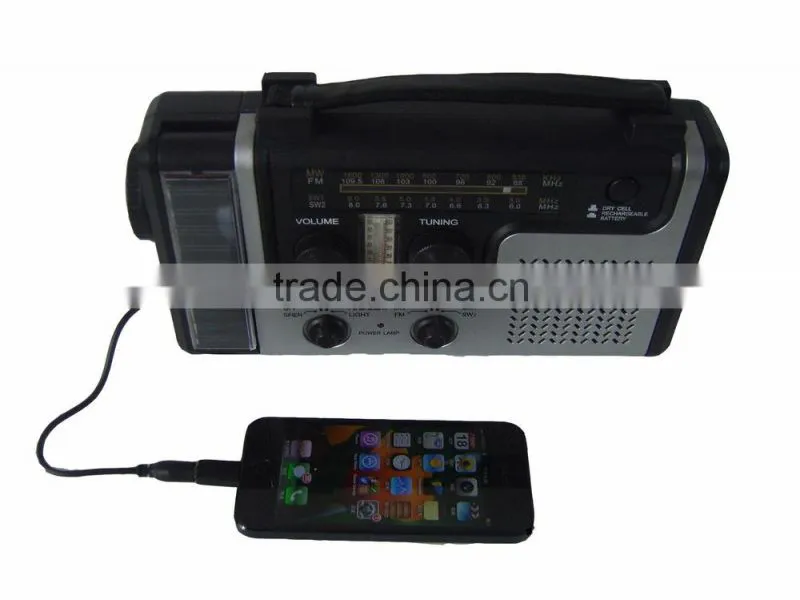 Hand rechargeable with flashlight radio
