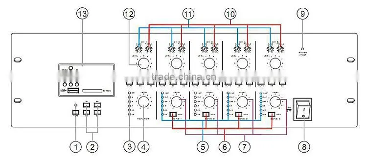Professional Mp3 Tuner 4 Channel PA Audio Matrix Mixer Amplifier for Public Address
