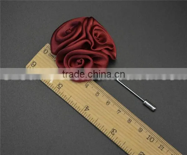 long needle stick satin fabric rose lapel pins flower for men blue LAP003