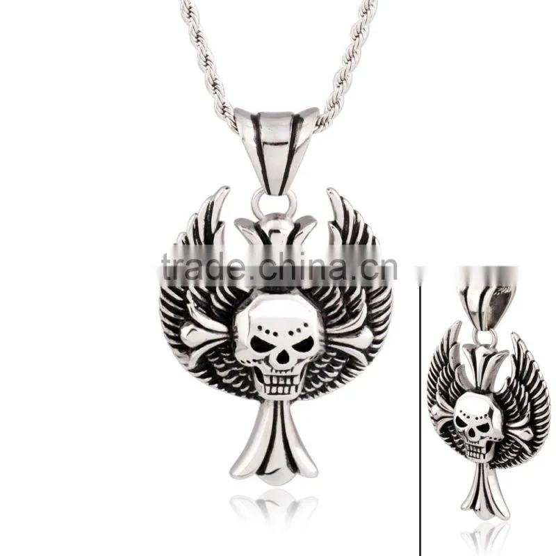 Fashion Stainless Steel Skull Pendant With Angle Wing