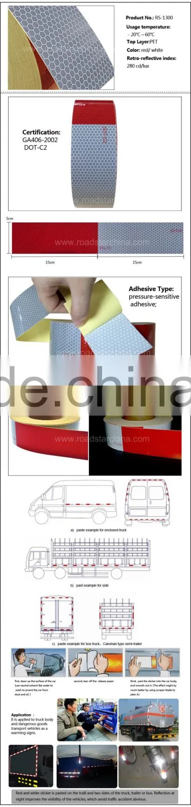 High intensity grade DOT-C2 reflective tape for cars trucks