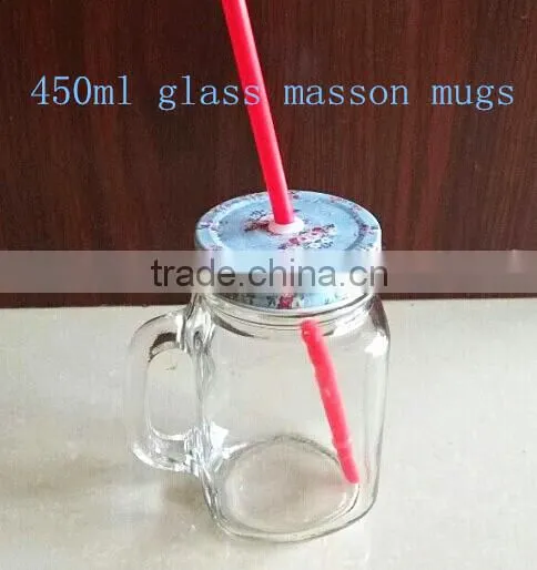 Straw beverage glass jar with handle