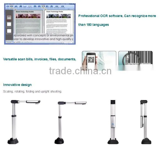 A2 portable OCR document scanner for office with 15mega pixels camera