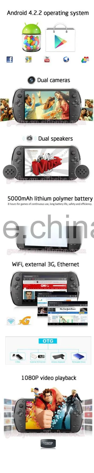 7" Quad Core Game Console Player tablet pc S7800B gamepad Android 4.4.4 2G RAM 16GB 1280X800 IPS two Camera