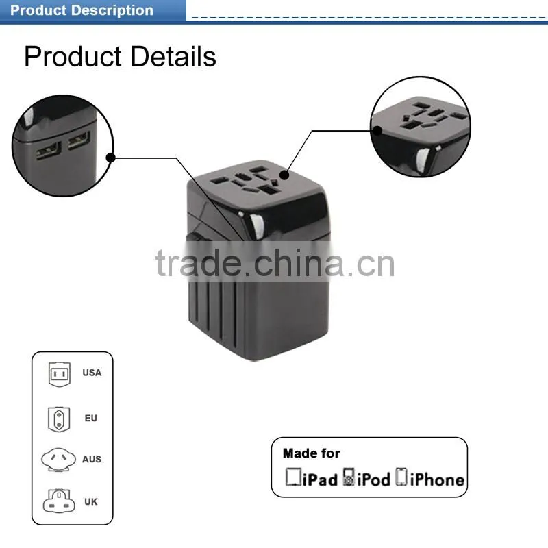 jiushang UK/ EU US/ AU 2500MA french plug adaptor lighten to usb plug adaptor cable plug adaptor