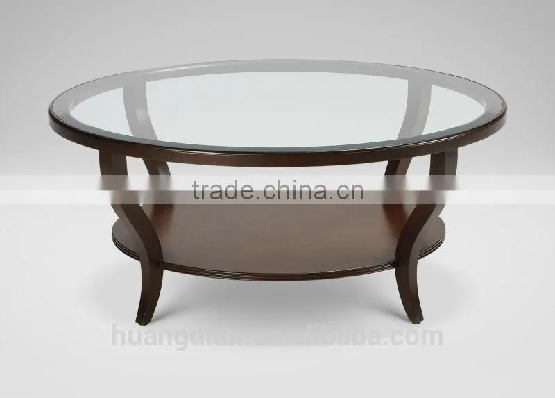 cheap round solid wood coffee table with glass top for sale CT7002