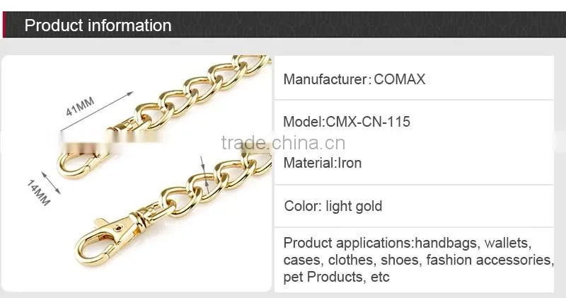 Fashion gold metal chain for bag handle