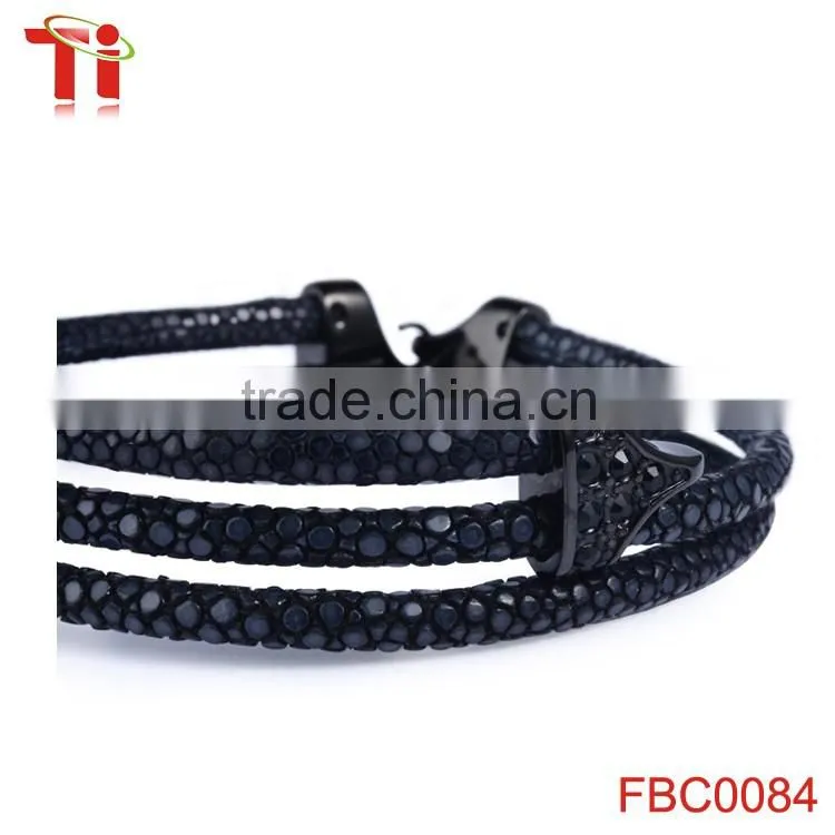 2016 3A black gemstone charm bracelet, mens jewelry three-loop wholesale stingray bracelet